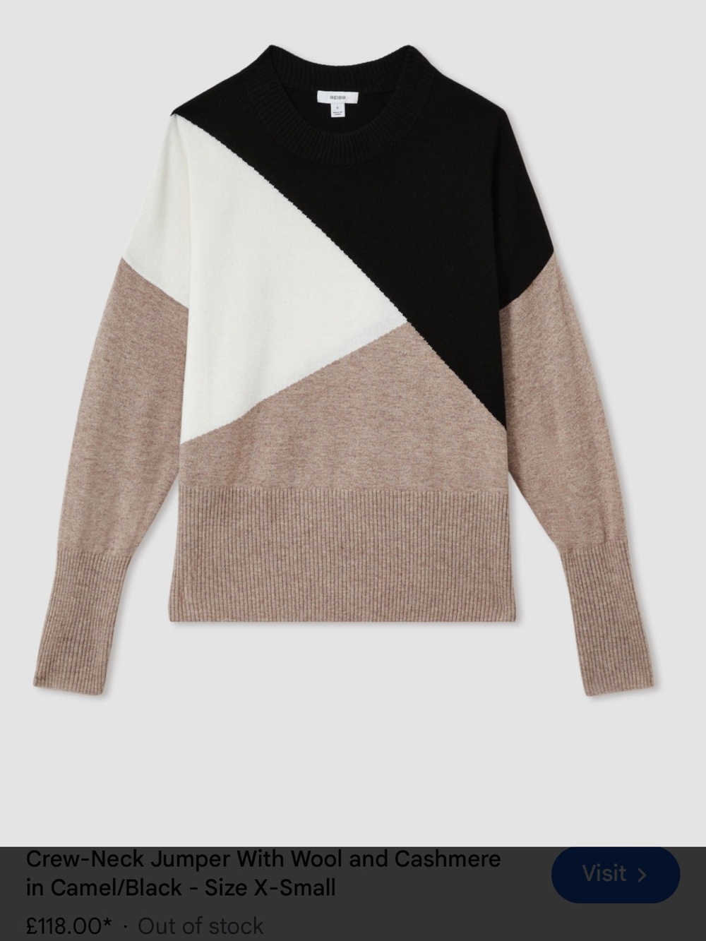 Reiss Faye
Crew-Neck Jumper With Wool and Cashmere in Camel/Black size L